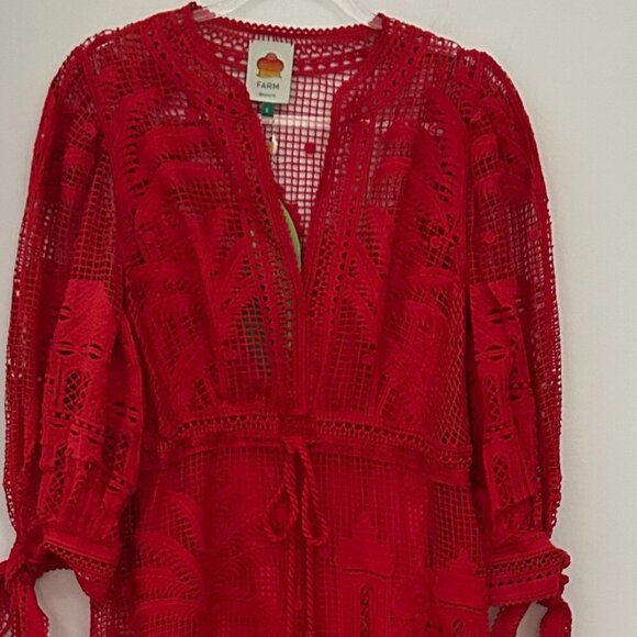Farm Rio red morada boa guipure maxi dress in Size S - Picture 5 of 14